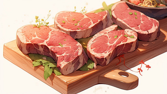 木制菜板上的肉类图片