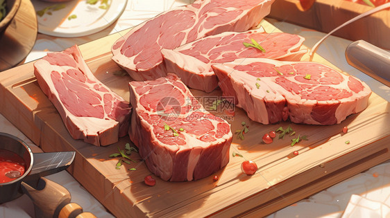 木制菜板上的肉图片
