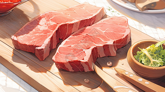 木板上健康的肉图片