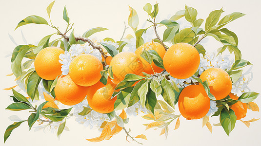 绘画的柑橘艺术画插画