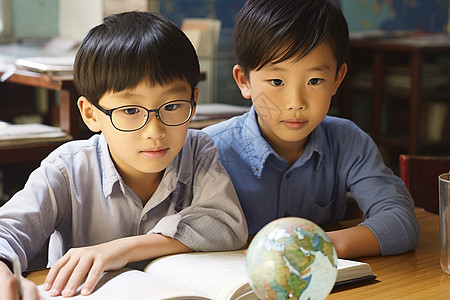 正在学习的两个小男孩图片