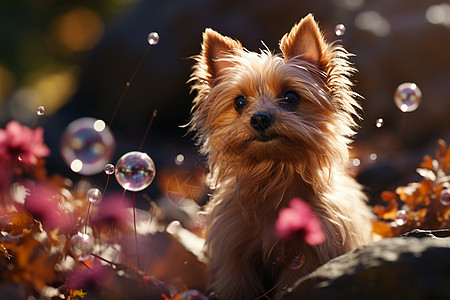 小狗与奇幻的泡泡图片