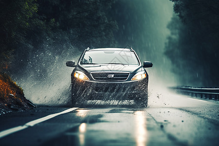 下雨道路上行驶的汽车图片