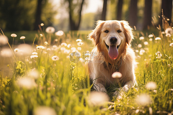 夏日公园的金毛犬图片