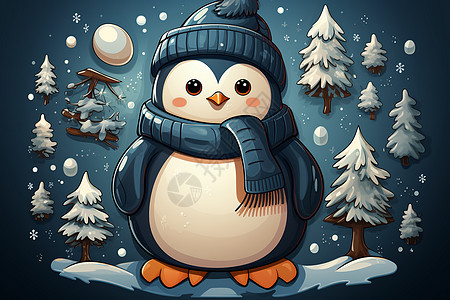 冬日的企鹅圣诞企鹅插图高清图片