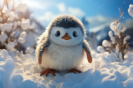 雪中的小企鹅背景图片