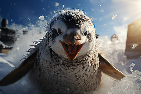 欢乐滑雪的企鹅图片