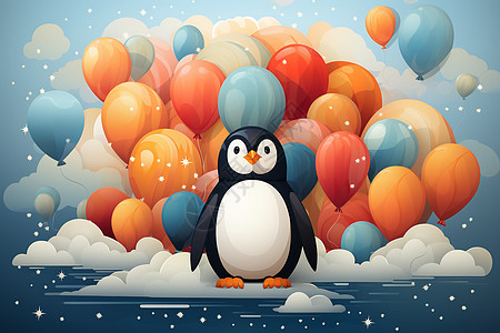企鹅与彩虹气球图片