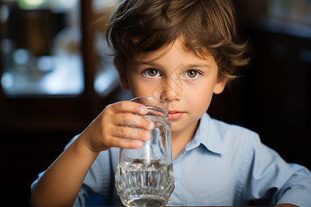 正在喝纯净水的男孩图片