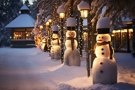 户外的雪人建筑背景图片