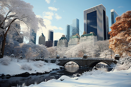 下雪的城市建筑桥梁图片