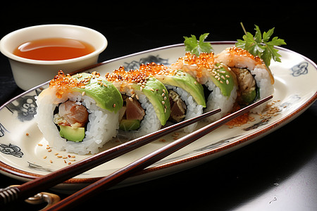 盘子里的美味寿司图片