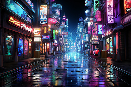 夜晚的繁华街道背景图片