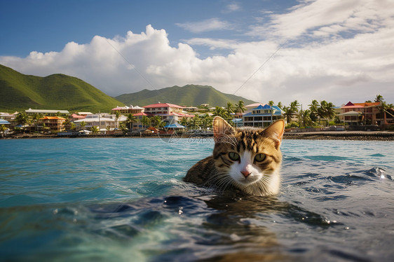 水中游泳的猫咪图片