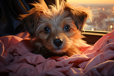 床上可爱的小狗图片