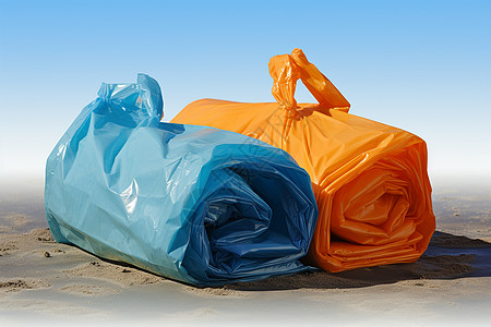 海滩上的塑料垃圾袋图片