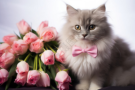 粉色蝴蝶结带蝴蝶结的小猫背景