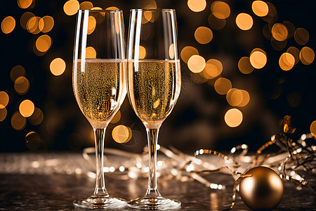 圣诞节中的两个香槟杯背景图片