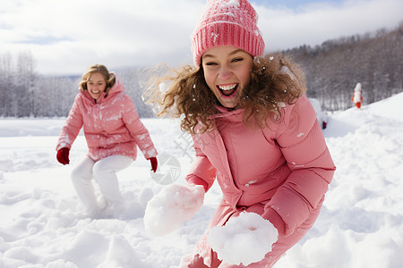 冬季户外玩雪的女子背景图片
