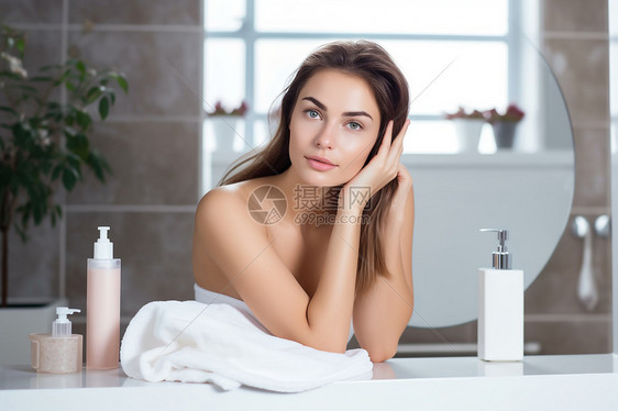 享受沐浴护理肌肤的女子图片