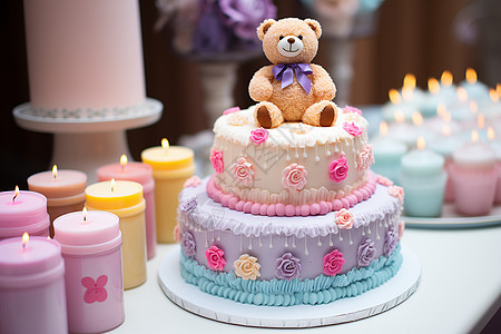 可爱蛋糕蛋糕和蜡烛背景