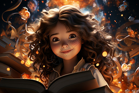 书中飞翔的女孩背景图片