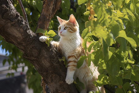 胡须猫咪爬树观天图片