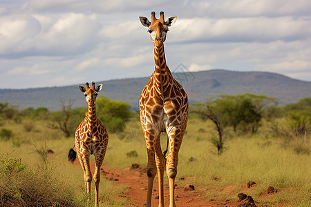 道路上行走的长颈鹿图片