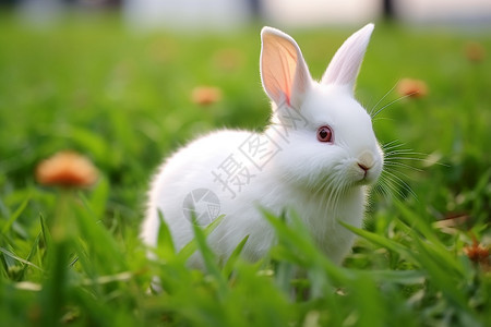 坐在草地上的小兔子图片