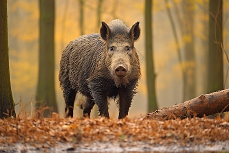 秋天树林的野猪图片