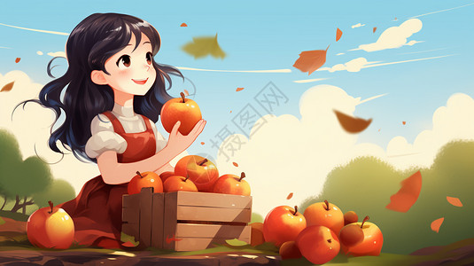 秋天苹果女孩插图高清图片
