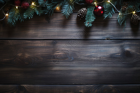 木桌上的圣诞装饰图片
