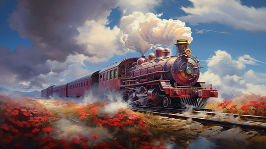 铁路上的蒸汽机图片