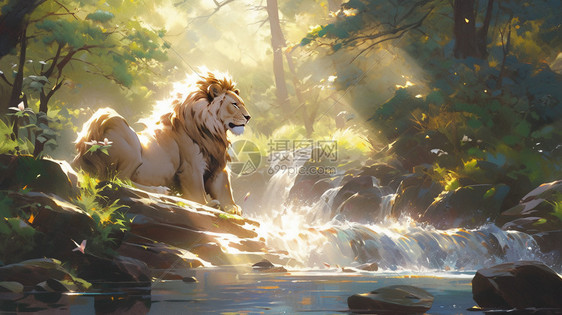 溪流上的狮子图片