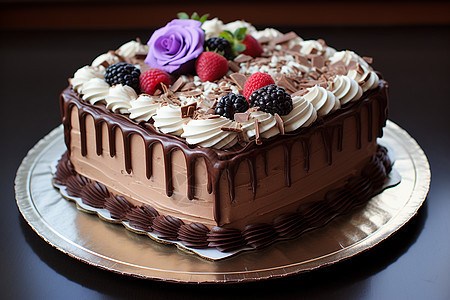 盘子中的巧克力蛋糕图片