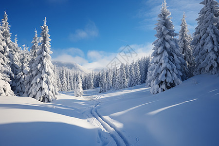 白雪覆盖的冬季森林景观图片