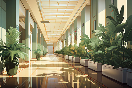 医院走廊上的绿植图片
