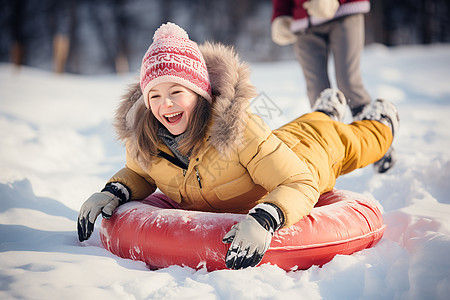 户外滑雪的小女孩图片