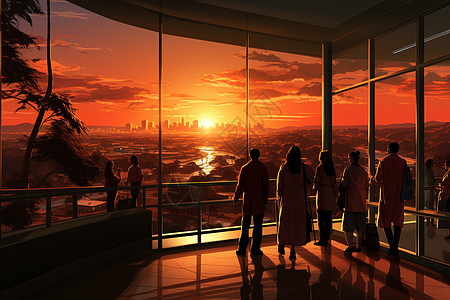 商业城市建筑中的夕阳图片
