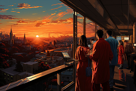 夕阳下的城市病房图片