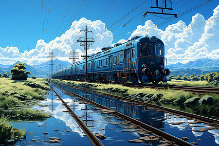 铁路上行驶的火车图片