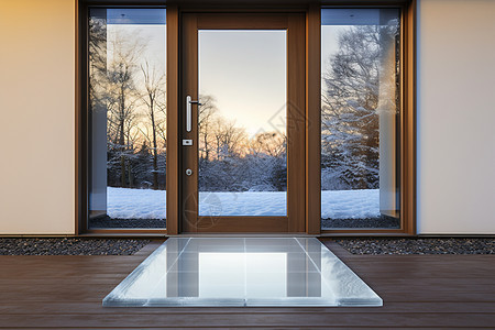 冬季的玻璃大门图片