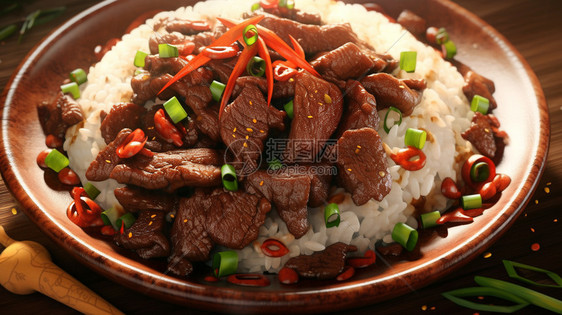 美味的食物牛肉米饭图片