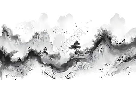 中式山水风景插画插画