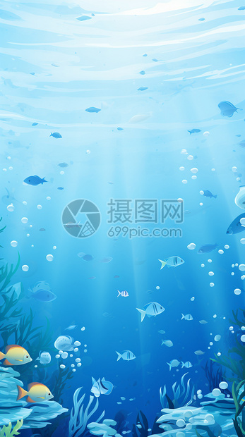 蓝色的海洋鱼群图片