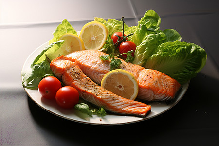 美味健康的三文鱼与蔬菜图片