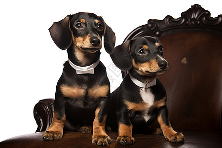 两只小狗座在沙发上图片