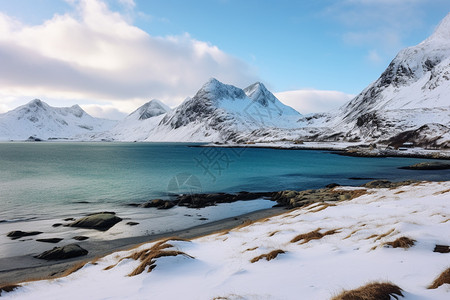 户外的湖泊北欧雪山高清图片