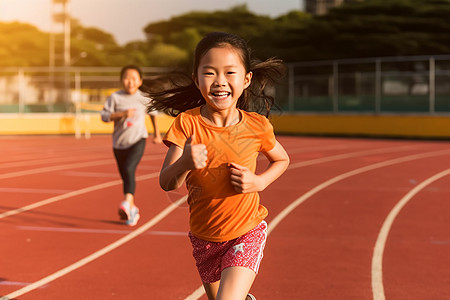 运动小孩快乐奔跑的少女背景