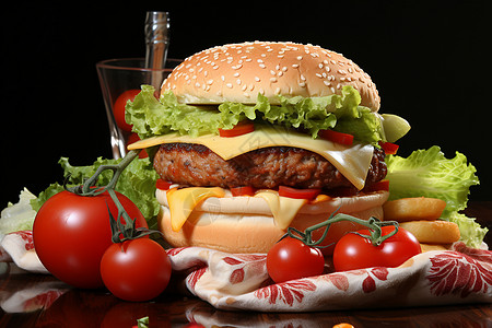 新鲜美味的汉堡背景图片
